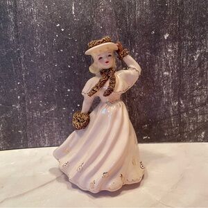Vintage RARE Florence Ceramics Victorian girl figurine pink dress-gold-mauve